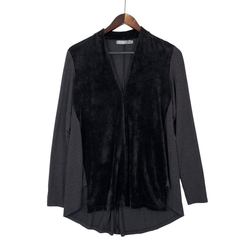 Alembika Velour & Knit Jersey V neck Long Sleeve Tunic Top Sz 1/Small Black - Picture 7 of 13